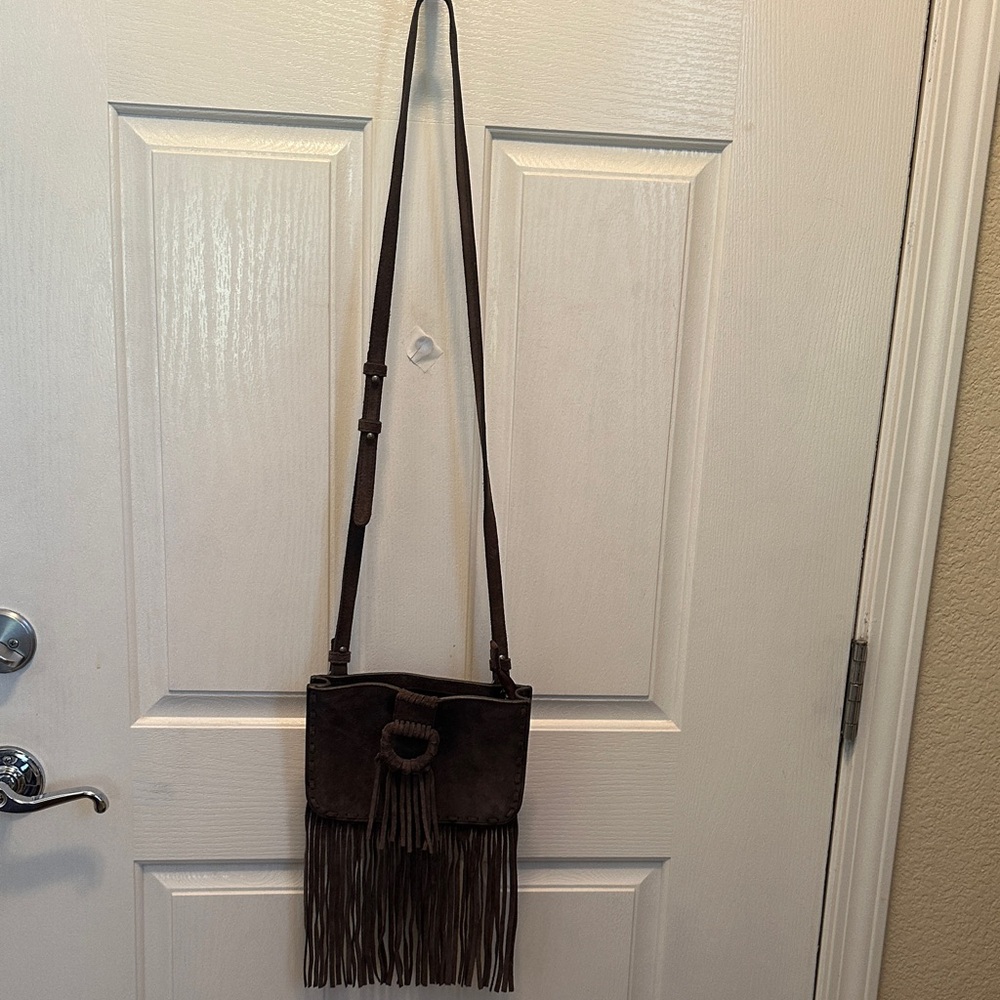 Mossimo Dutti Made in Spain Dark Brown Suede Crossbody Bag Boho Festival Cowgirl - Picture 2 of 6